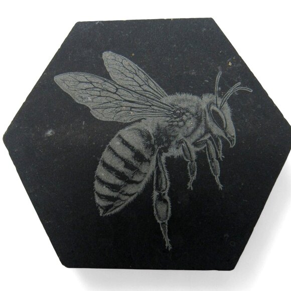 BEE and FLOWER Tiles Engraved Natural Stone Set of 7 Hexagon Mosaic - Picture 4 of 10